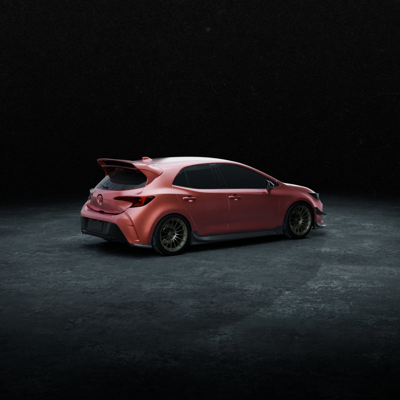 Load image into Gallery viewer, Black rear spats on a matte orange Toyota Corolla Hatchback (E210, 2019-2025+).