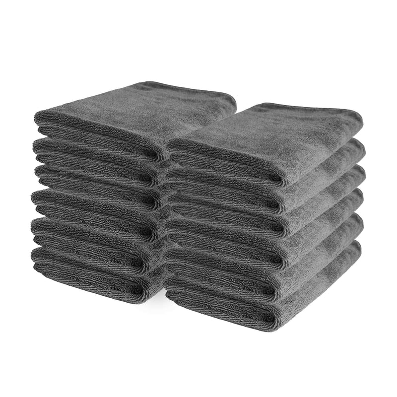 ギャラリービューアに画像をロードする, Stack of grey WASH&WHIPS microfiber car cleaning cloths for detailing all models like GTR R35 or Supra MK5.