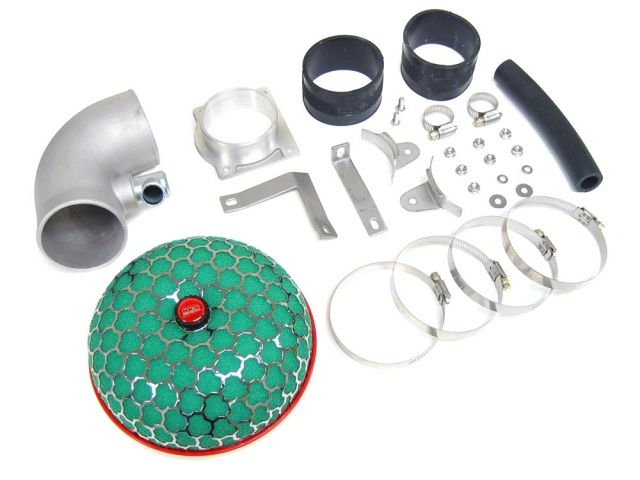 Load image into Gallery viewer, HKS SMF Reloaded air intake for Nissan S13 SR20DET, featuring a green foam filter, intake pipe, and hardware kit.