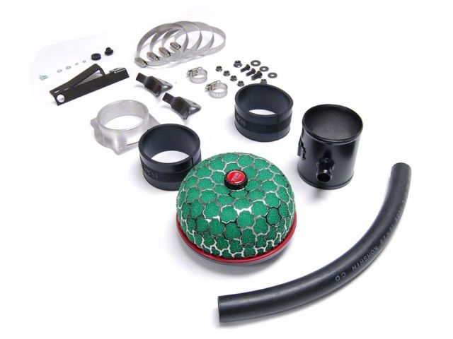 Load image into Gallery viewer, HKS SMF air intake for S13 240SX with green filter element, metal piping, black couplers, and mounting hardware.