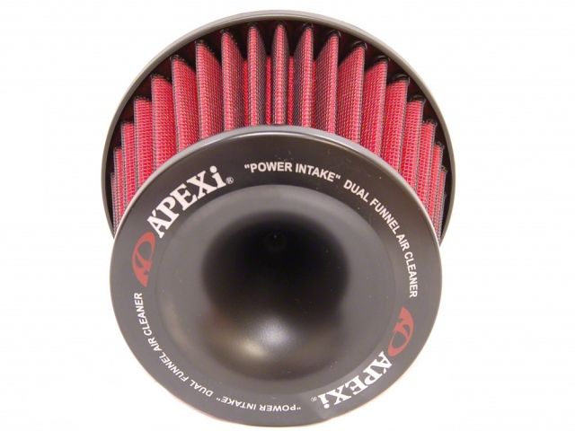 Load image into Gallery viewer, APEXi red air filter for Nissan Skyline R33/R34, featuring a black dual funnel housing.
