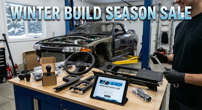 Load image into Gallery viewer, Nissan R34 Skyline front inner tie-rod assembly (individual), shown as part of a winter build shop sale display.