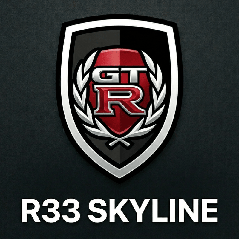 Load image into Gallery viewer, GT R logo on a black background with 'R33 SKYLINE' text below