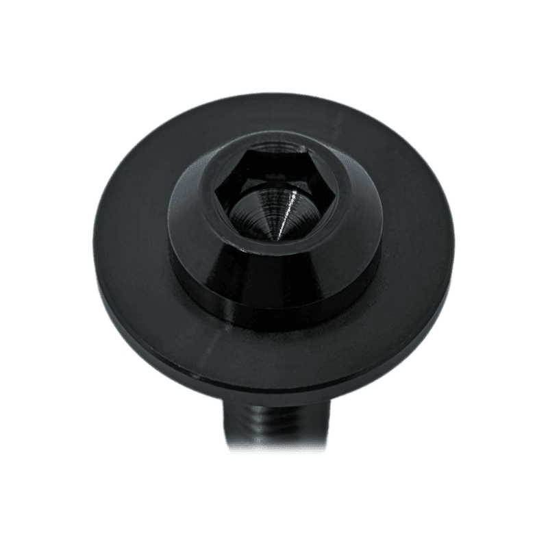 Load image into Gallery viewer, Black ZSPEC titanium dress-up fastener bolt for Infiniti Q50/Q60 VR30DDTT, viewed from directly above.