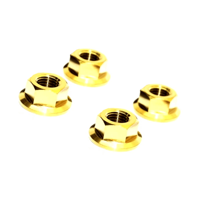 Load image into Gallery viewer, ZSPEC gold titanium water pump pulley nuts for SR20 and KA24 engines, set of four.
