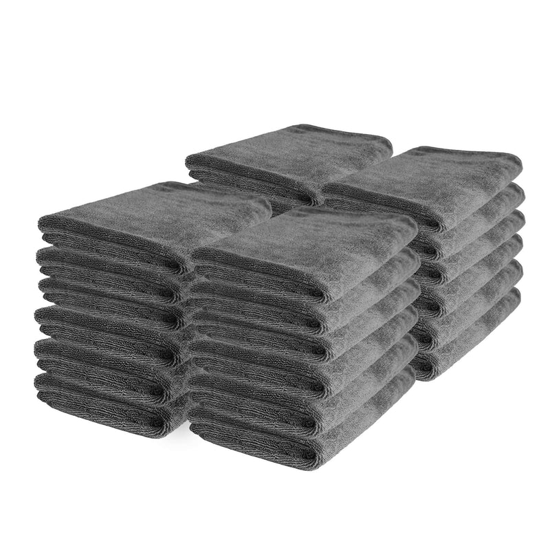 ギャラリービューアに画像をロードする, Stack of premium grey microfiber car cleaning cloths, suitable for detailing any vehicle model like R32, S14, or Supra.