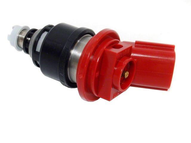 Load image into Gallery viewer, New HKS 740cc side-feed fuel injector for Z32 and 180SX, featuring a red connector and black body.