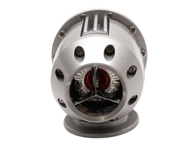 Load image into Gallery viewer, Silver HKS SSQV blow off valve, universal fitment for turbo engines, featuring a chrome three-fin design and red core.