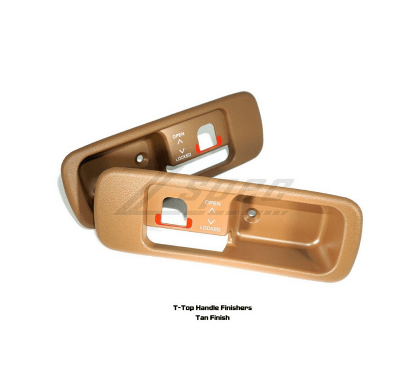 Cargue la imagen en el visor de la galería, Tan ZSPEC T-top handle finishers for Nissan Z32 300ZX non-locking models. New condition parts with white labels.