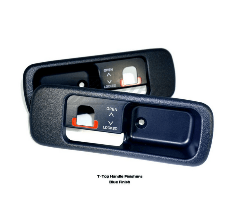 Cargue la imagen en el visor de la galería, ZSPEC blue T-Top handle finishers for Nissan Z32 300ZX non-locking models. New plastic set with white/red detailing.