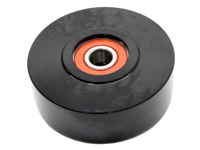 Load image into Gallery viewer, Black idler pulley for HKS GT Supercharger kit for Nissan 350Z VQ35DE, featuring a central orange-accented bearing.