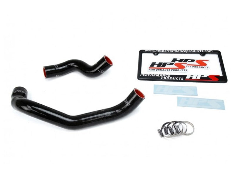 Load image into Gallery viewer, HPS black silicone radiator hose kit for 89-94 Nissan Skyline GTR R32 with clamps, stickers, and license plate frame.
