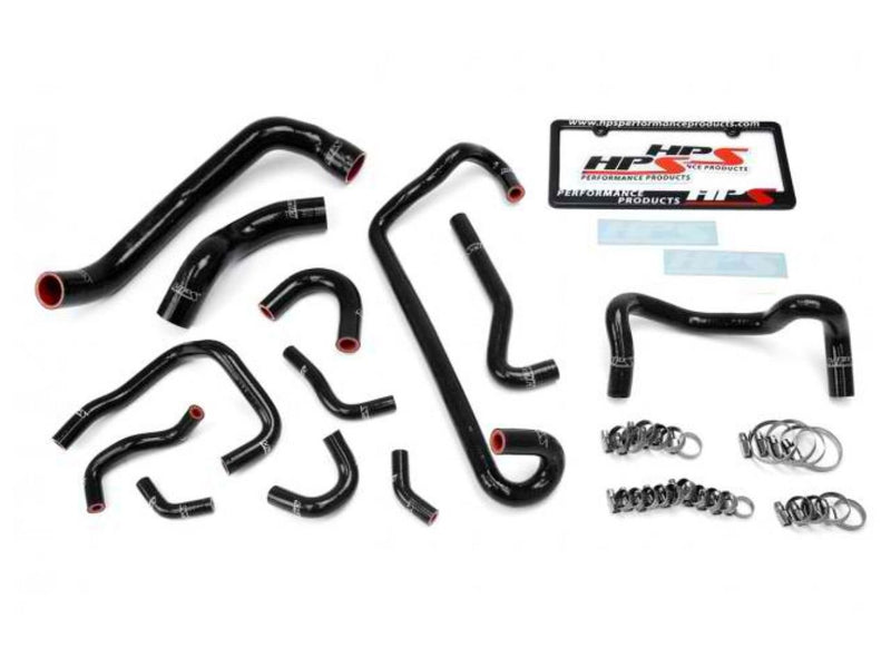 Load image into Gallery viewer, HPS black silicone radiator and heater hose kit for Nissan Skyline GTR R32, including clamps and decals. New condition.