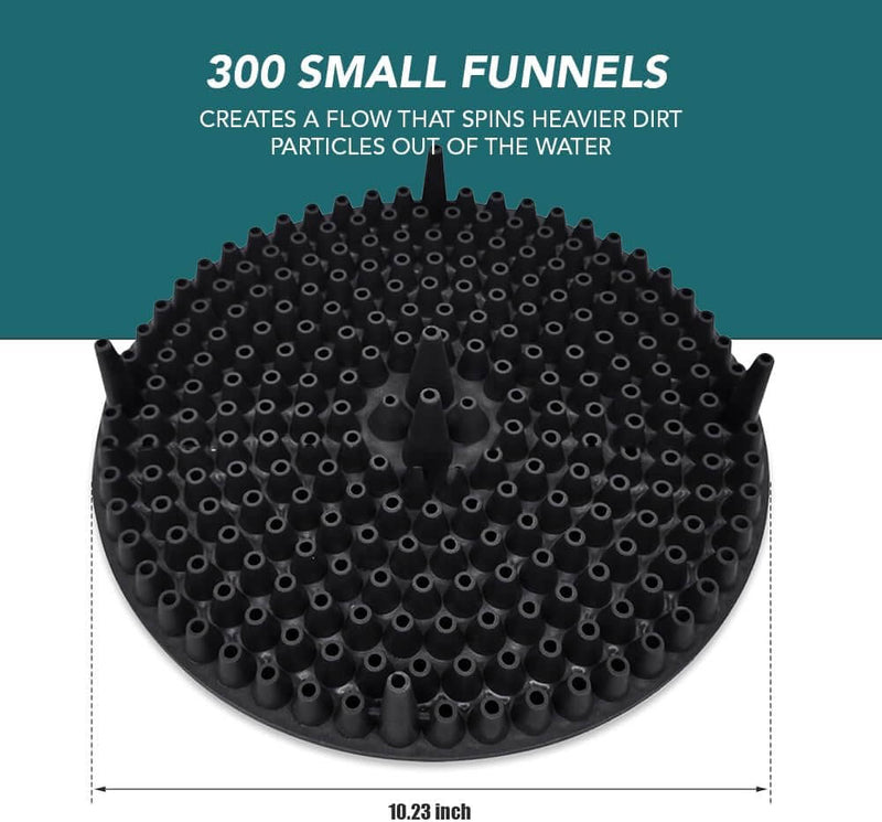 ギャラリービューアに画像をロードする, Black Wash&Whips bucket dirt trap insert, 10.23 inches wide, featuring 300 funnel-shaped particle extractors.