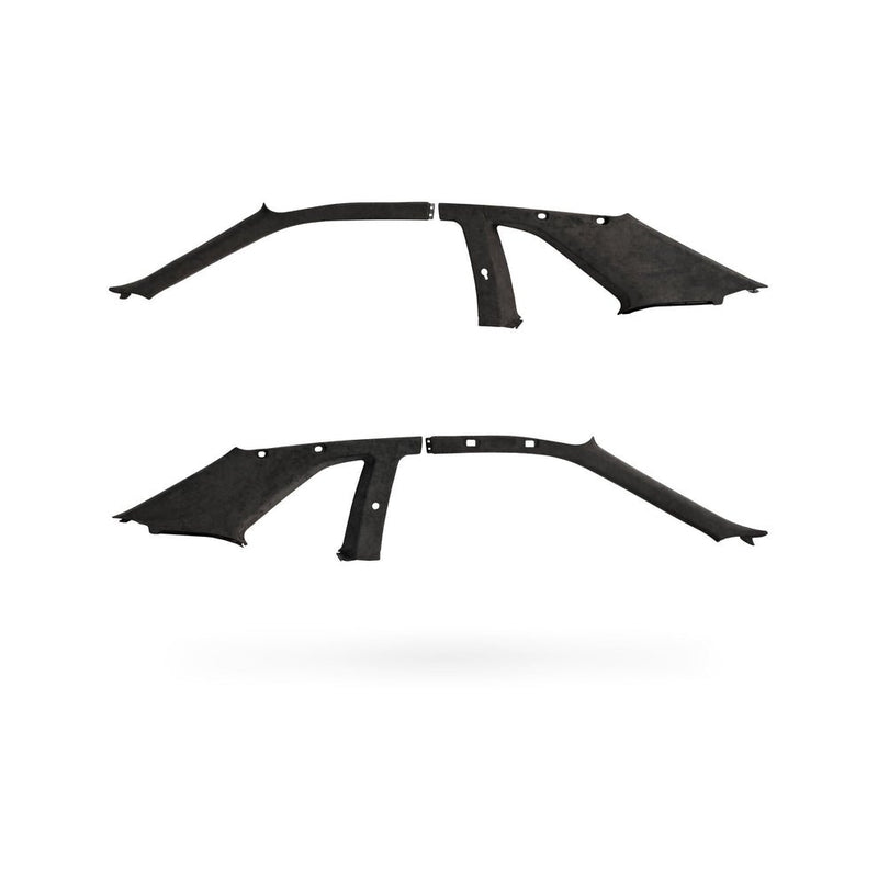 ギャラリービューアに画像をロードする, Black Alcantara interior pillar set for Nissan Skyline R34 GTR. Clean, high-quality replacement trim pieces.