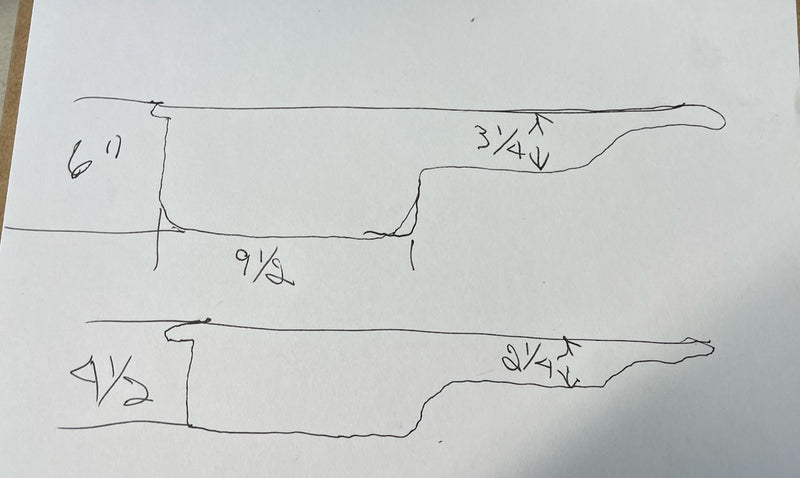 Load image into Gallery viewer, Diagram comparing RB20/25/26 rear sump oil pan dimensions with handwritten measurements on white paper.