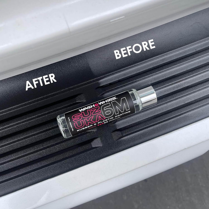 Cargue la imagen en el visor de la galería, WASH&WHIPS Suzuka 6M Rubber & Plastic Coating for Cars, Restores and Brings Back Black - Concentrated Formula Non-Greasy, 60ml