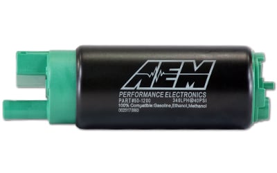 Load image into Gallery viewer, AEM 340LPH E85-COMPATIBLE HIGH FLOW IN-TANK FUEL PUMP image showing design and compatibility with ethanol and gasoline.
