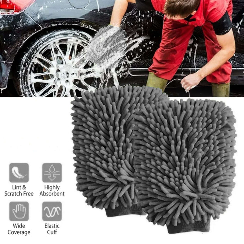 Load image into Gallery viewer, Two grey microfiber chenille car wash mitts for effective detailing.