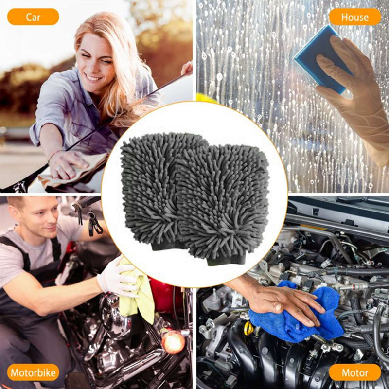 Load image into Gallery viewer, Two gray microfiber chenille cleaning mitts for car, motorcycle, or general cleaning.