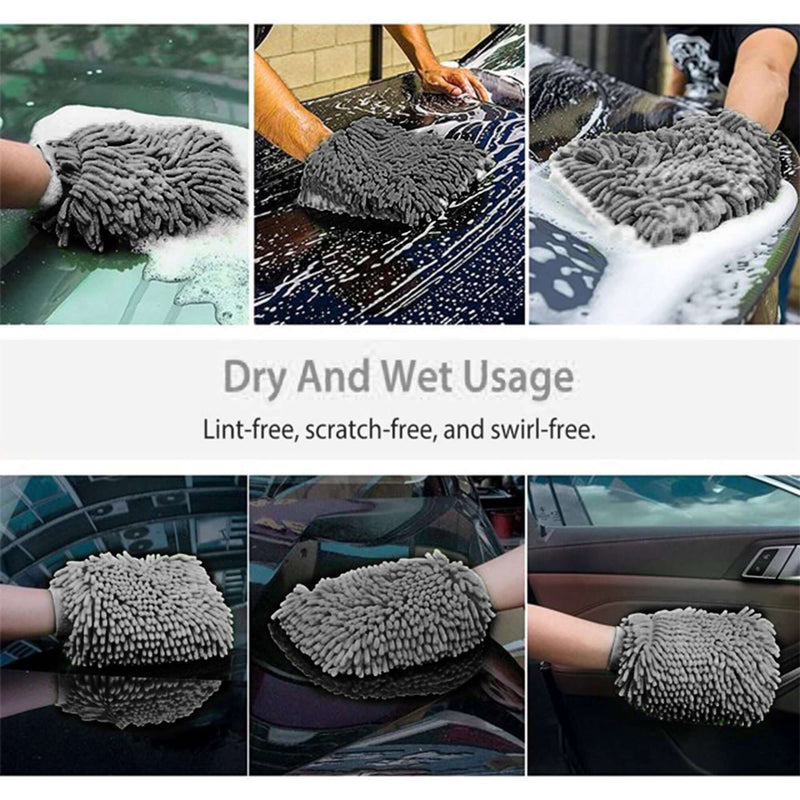 Load image into Gallery viewer, Grey microfiber chenille cleaning mitts being used to wash a vehicle.