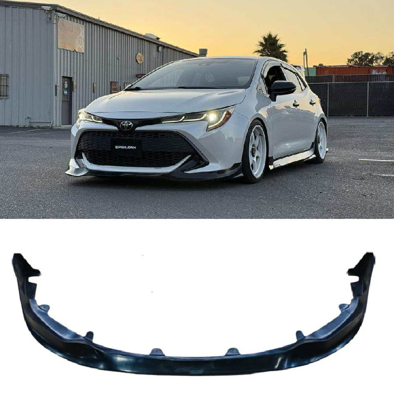 Load image into Gallery viewer, Black front lip for 2019-2022 Toyota Corolla Hatchback (E210 Zenki). Product shown isolated and on a white car.