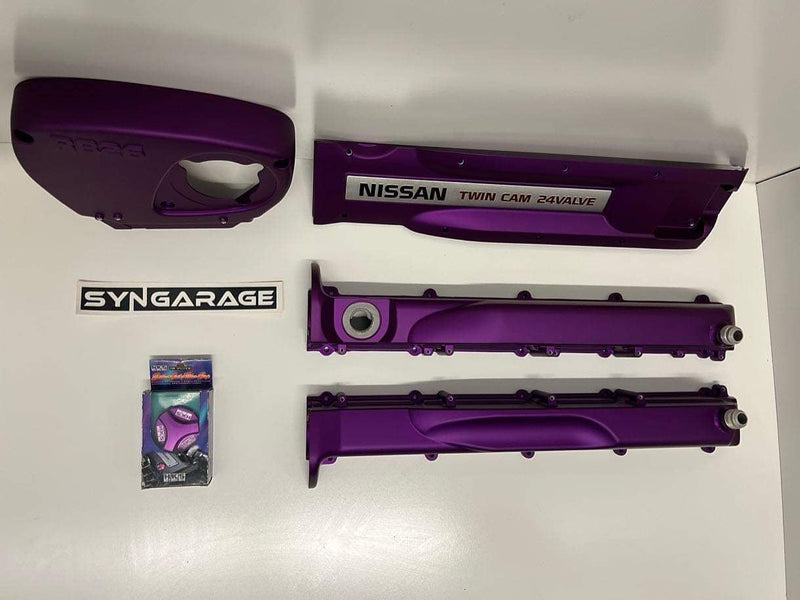 Load image into Gallery viewer, (HKS Purple) RB26 Valve Cover Set *Core Charge* with front timing cover and side covers