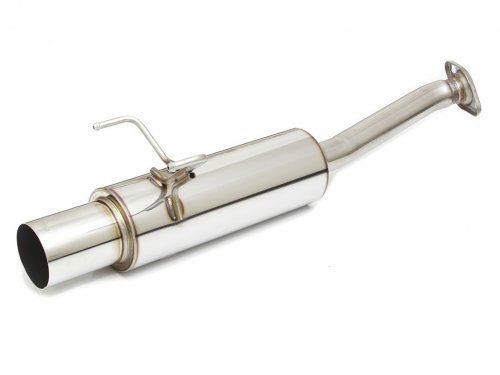 Load image into Gallery viewer, APEXi N1 Evolution stainless steel catback exhaust muffler for Nissan Skyline R32, isolated on white background.