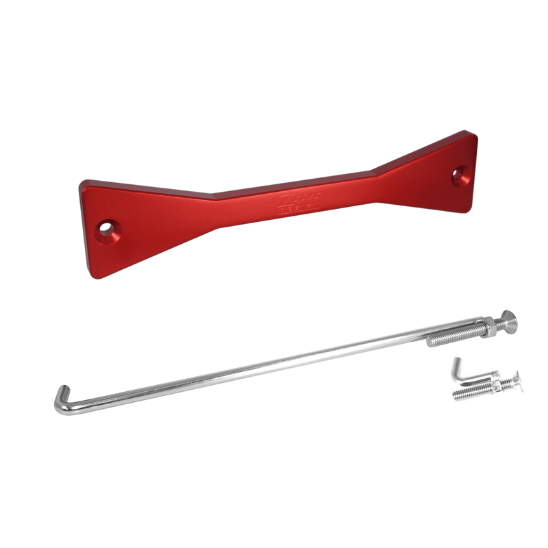 ギャラリービューアに画像をロードする, Red ZSPEC billet battery hold-down for '23+ Nissan Z RZ34 with stainless steel hardware.