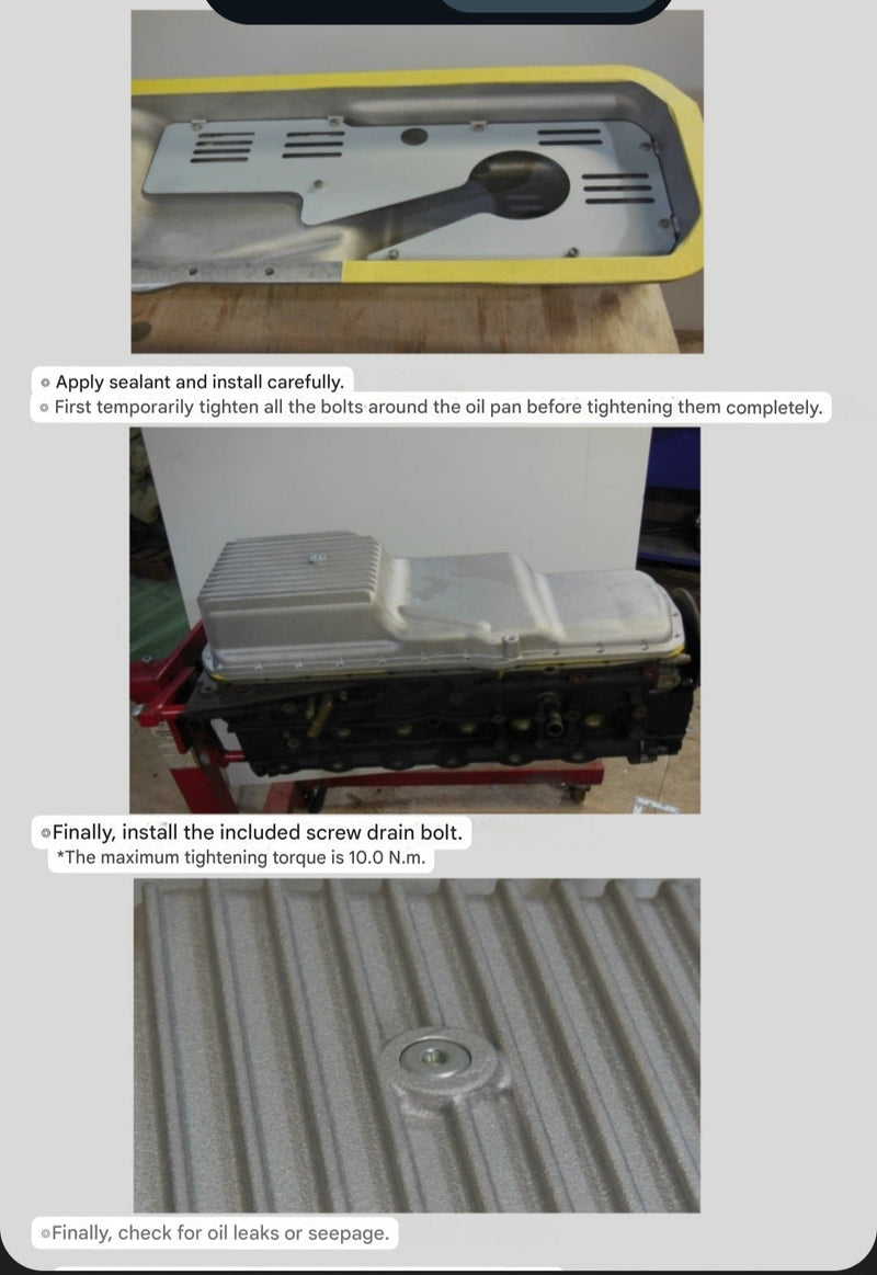 Load image into Gallery viewer, JHK cast rear sump oil pan for Nissan RB engines. Silver finish with baffle, shown installed on engine block.