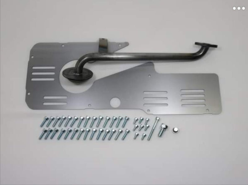 Load image into Gallery viewer, JHK rear sump conversion kit for Nissan RB20/25/26, including silver metal baffle, pickup tube, and mounting hardware.