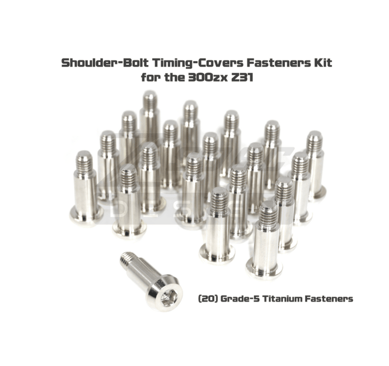 Load image into Gallery viewer, ZSPEC titanium shoulder-bolt timing cover fastener kit for Nissan 300zx Z31. Set of 20 silver metal bolts.
