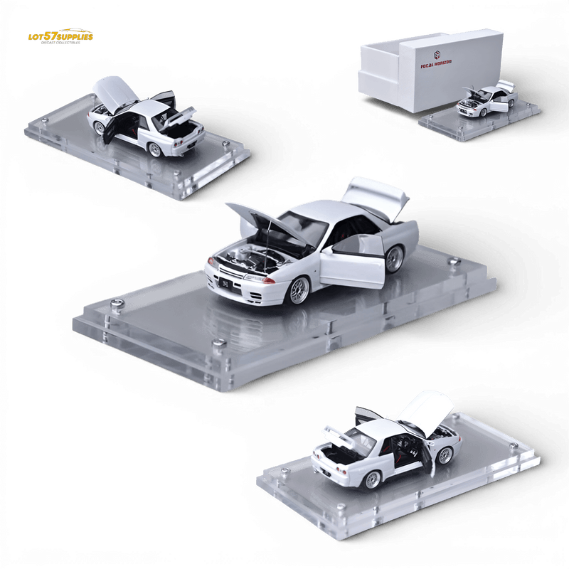 Load image into Gallery viewer, White Focal Horizon 1:64 Nissan Skyline GT-R R32 Nismo S-Tune model car with opening doors, hood, and trunk.