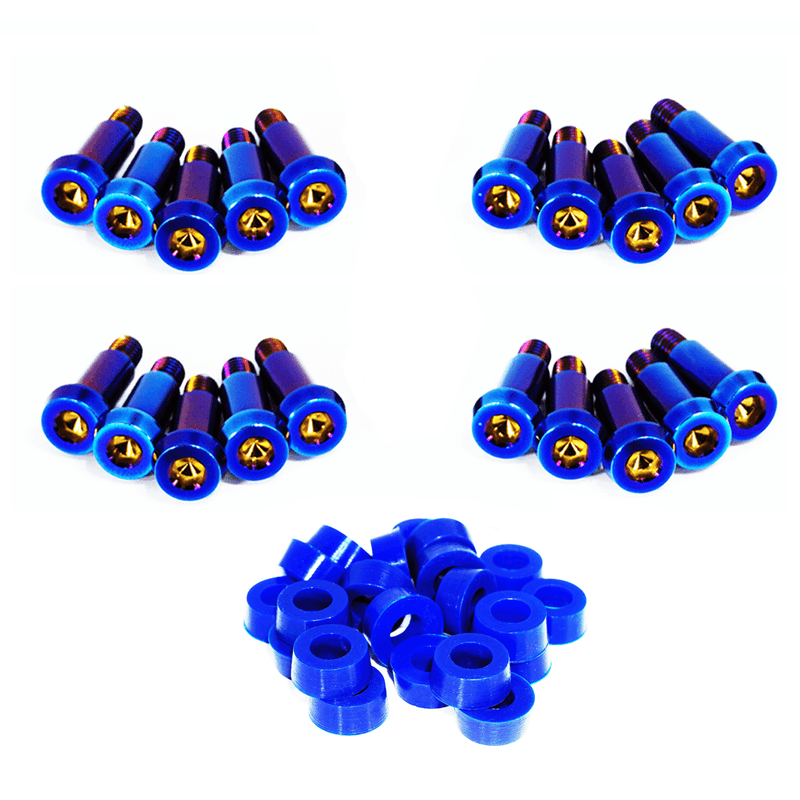 Load image into Gallery viewer, ZSPEC titanium timing cover fastener kit for '84-89 Nissan 300ZX (Z31), featuring blue bolts and washers.