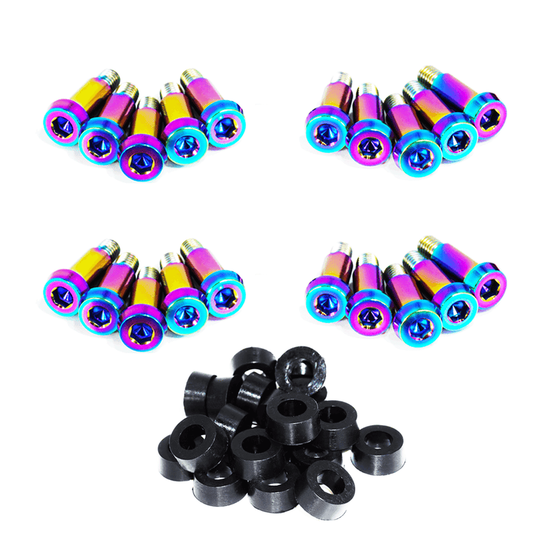 Load image into Gallery viewer, ZSPEC titanium shoulder-bolt timing cover fastener kit for '84-89 Nissan 300ZX (Z31) with iridescent blue-gold finish.