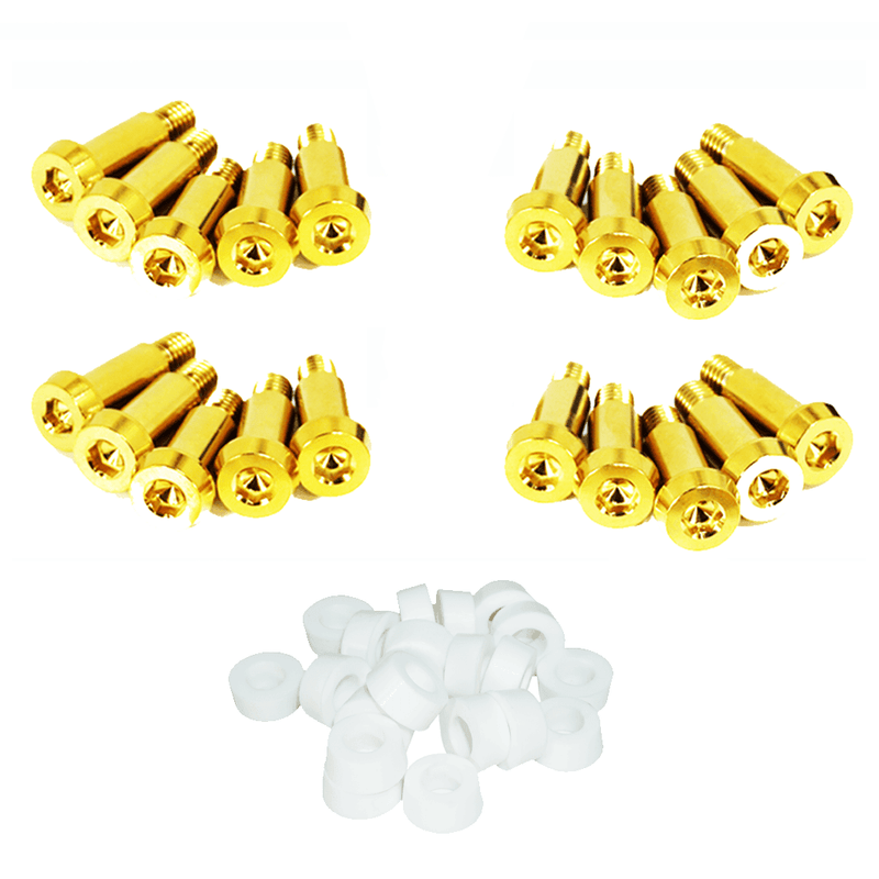Load image into Gallery viewer, ZSPEC titanium timing cover shoulder-bolt fastener kit for 1984-1989 Nissan 300zx Z31 with gold finish and spacers.