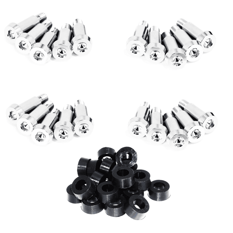 Load image into Gallery viewer, ZSPEC titanium shoulder-bolt timing cover fastener kit for '84-89 Nissan 300ZX (Z31) with black washers.