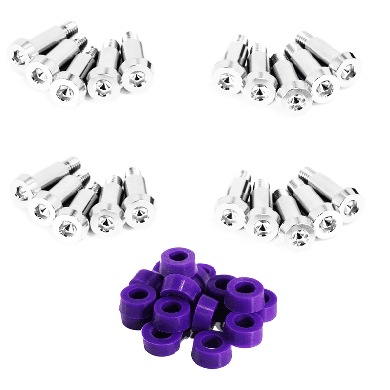 Load image into Gallery viewer, ZSPEC titanium shoulder-bolt timing cover fastener kit for '84-'89 Nissan 300zx Z31 with purple rubber washers.