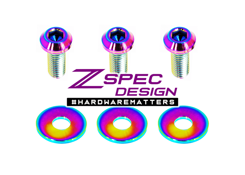 Load image into Gallery viewer, ZSPEC titanium CAS bolts and washers for Nissan Z32 and Skyline GT-R in a polished, multicolored finish.