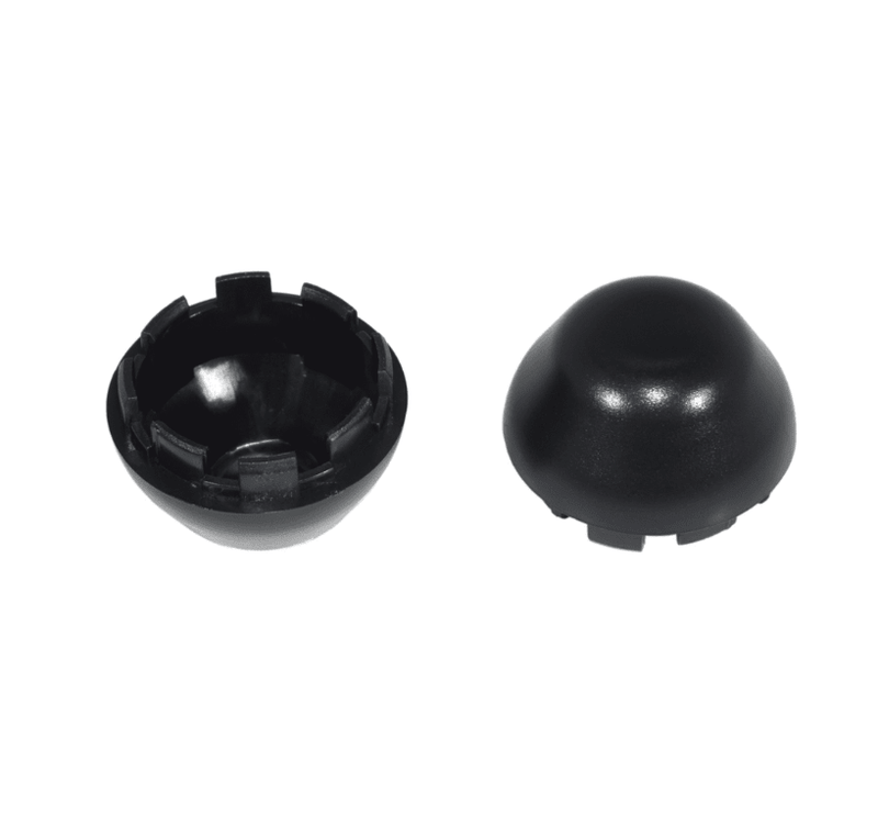 Load image into Gallery viewer, Two smooth, black ZSPEC wiper-arm nut covers for 1990-1999 Nissan 300ZX (Z32), shown from top and bottom.