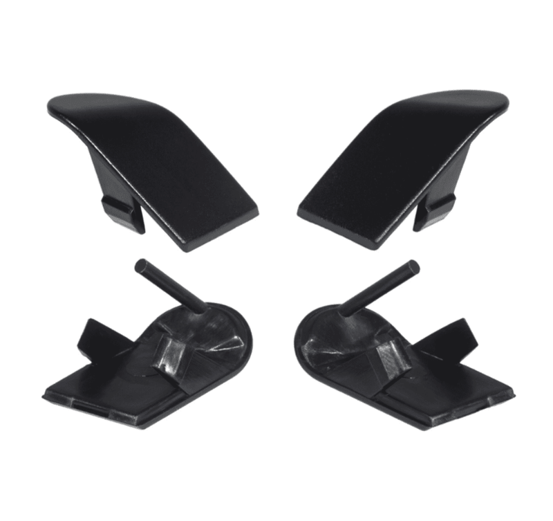 Load image into Gallery viewer, Black ZSPEC RHD radio bezel top screw covers for 1990-1996 Nissan 300ZX (Z32), shown from front and back.