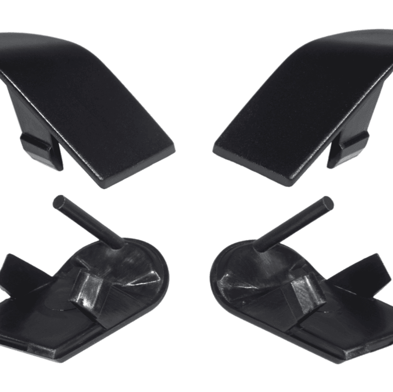 Load image into Gallery viewer, Pair of new black ZSPEC radio bezel top screw covers for '90-96 Nissan 300ZX (Z32), shown from front and back.