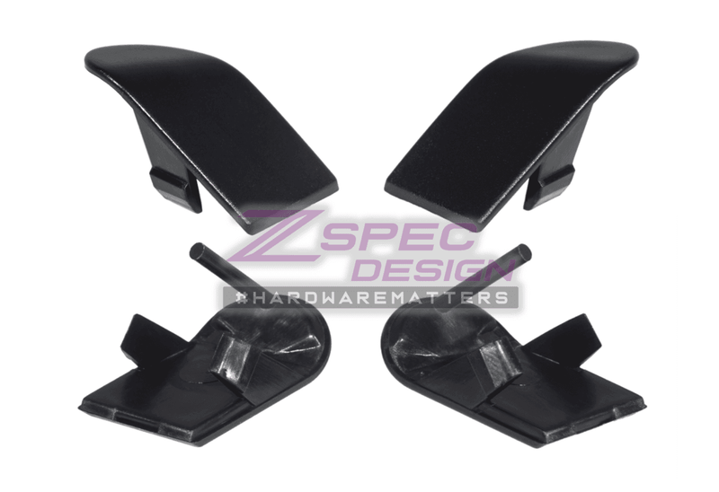 Load image into Gallery viewer, Pair of black ZSPEC LHD radio bezel top screw covers for 1990-1996 Nissan 300ZX (Z32), shown from front and back.