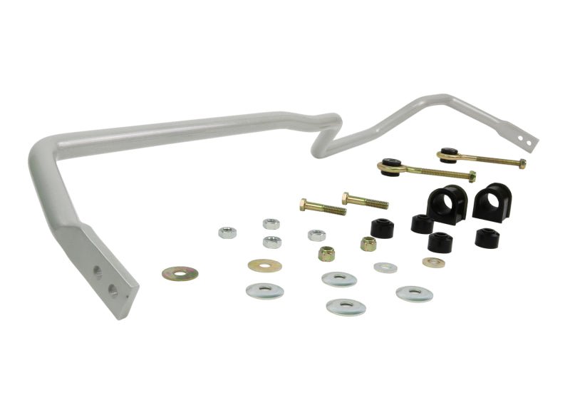 ギャラリービューアに画像をロードする, Whiteline 24mm adjustable silver rear sway bar for Nissan Skyline R32 GTR, with mounting hardware and black bushings.