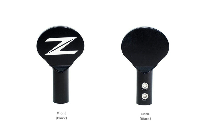 Load image into Gallery viewer, Black billet aluminum dipstick handle for Nissan 370Z Z34 featuring Z logo and hex mounting screws.