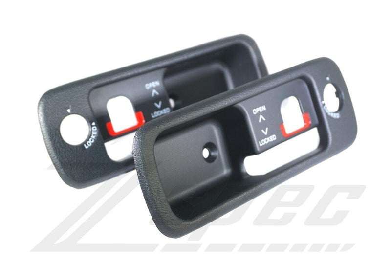 ギャラリービューアに画像をロードする, Black ZSPEC T-top handle finishers for 90-96 Nissan 300ZX (Z32) with white lettering and red locking indicator.