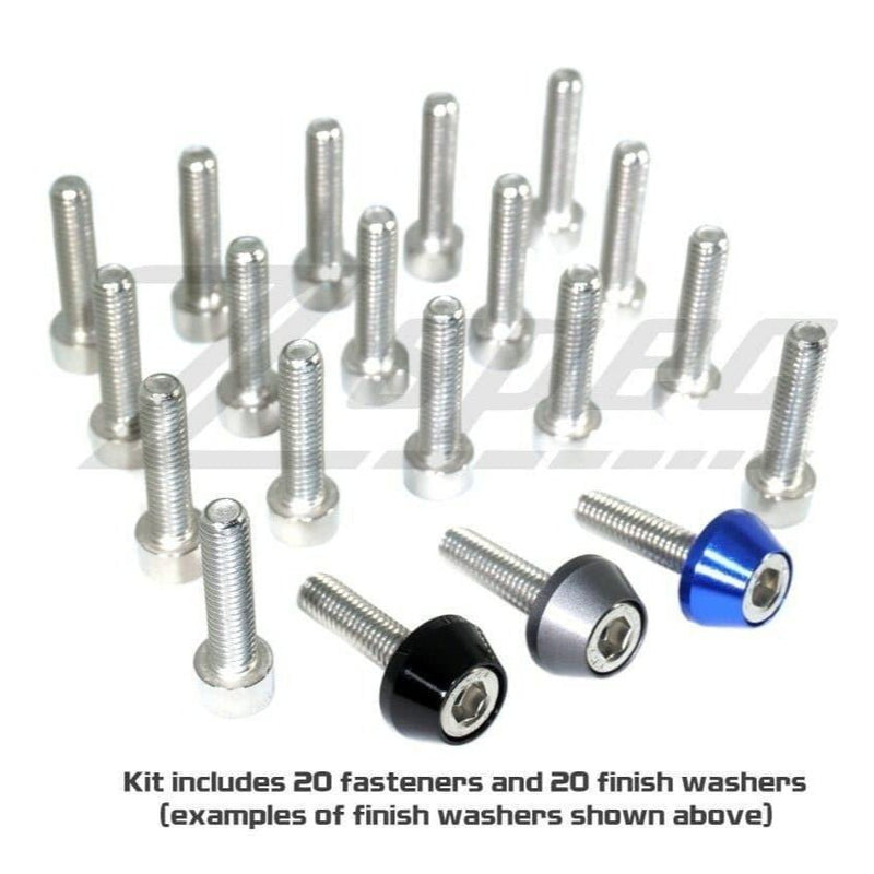 Load image into Gallery viewer, ZSPEC stainless valve cover fastener kit for RB26DETT with blue, black, and silver billet finish washers.