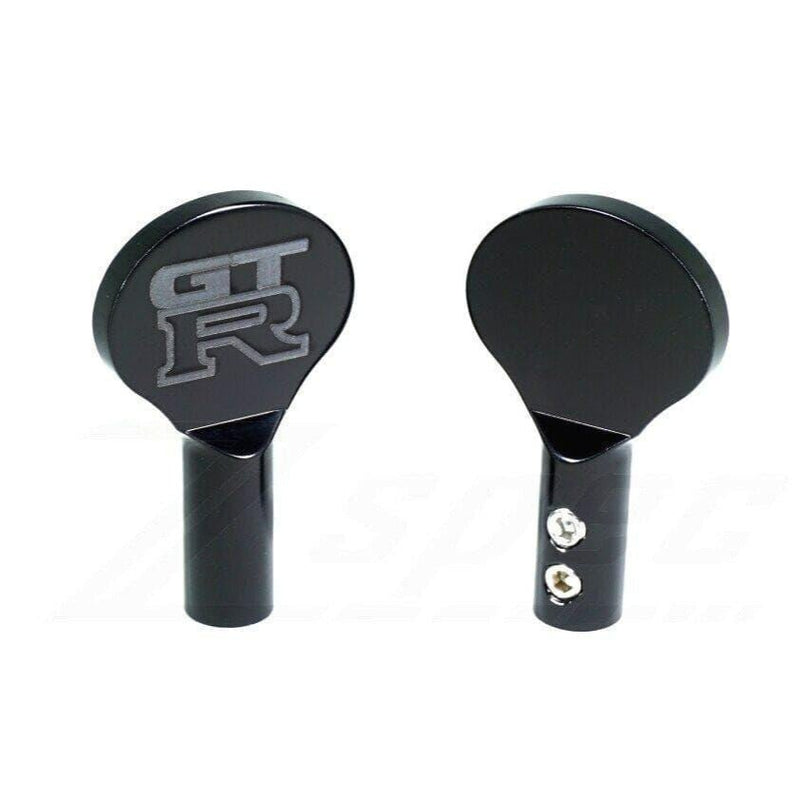 Load image into Gallery viewer, Black ZSPEC billet dipstick handles for Nissan GTR R32/R33, showing front with GT-R logo and back with set screws.