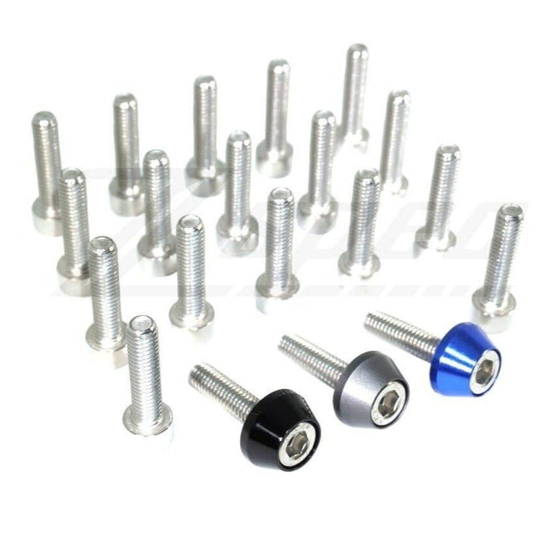 Load image into Gallery viewer, ZSPEC valve cover fastener kit for RB26DETT with stainless bolts and colored billet washers on a white background.