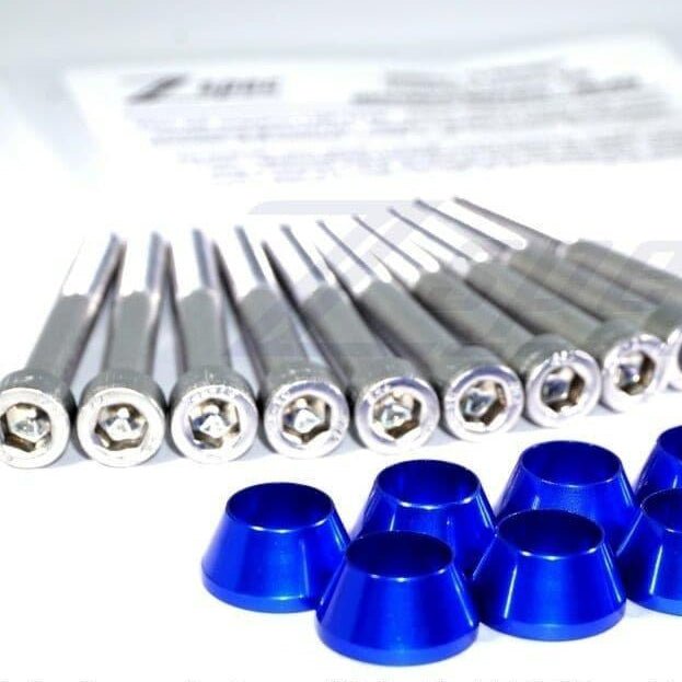 Cargue la imagen en el visor de la galería, ZSPEC stainless timing cover bolts and blue billet finishers for Nissan 300ZX Z32 (1990-1996).
